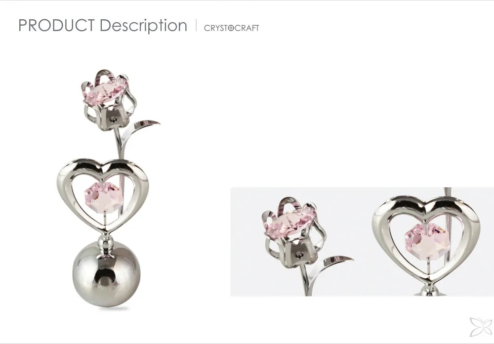 crystocraft wholesale crystal rose heart shape figurine with