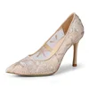 Women's Bridal Shoes Closed Toe Stiletto Heel Lace Satin Pumps Satin Flower net Yarn Wedding Shoes