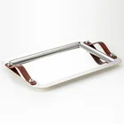 Stainless Steel Serving Tray with Leather Handles