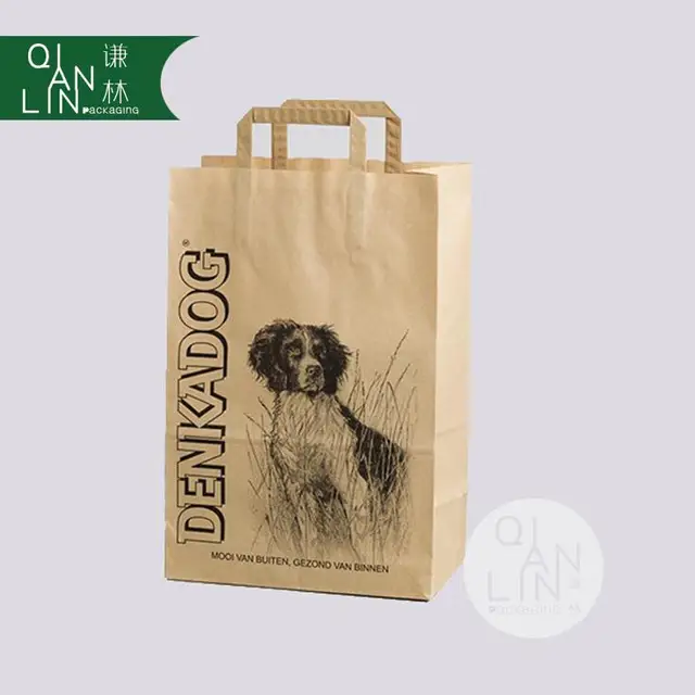 flat handle customized luxury kraft paper bag with logo printing