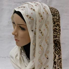 Islamic Fashion Leopard Print Beaded Muslim Hijab Clothing