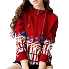 Long sleeve 100 cotton loose printing red hoodies for women