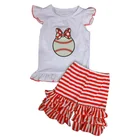 2019 Wholesale kids summer clothing sets baseball applique baby girls summer clothing set