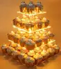 DYCacrlic Pastry Stand 4 Tier Acrylic Cupcake Display Stand with LED String Lights for Birthday Wedding Party (Square)