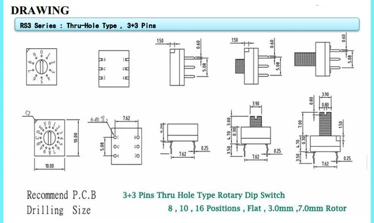 NKK Bremas 8 Position Rotary Switches Thru Hole Type
