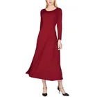 Women Round Neck Long Sleeve Dress Slim Fit Swing Ladies Elegant Long Evening Maxi Goddess Dress