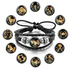 Mens Leather Bracelet 12 Constellate Charm Snap Braided Wrap Jewelry