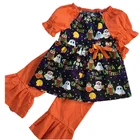 puresun cute children boutique outfit baby girl fall winter clothes kids halloween matching clothing ruffle pants set