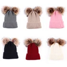 MY Miyar Double Fur Pom Hat Beanies Cap Crochet Children Knitted Hats Cute Baby Kids Girl Boy Autumn Winter Knit Hat
