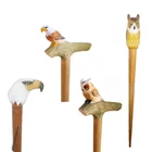 high quality hand carved animal head wooden walking stick