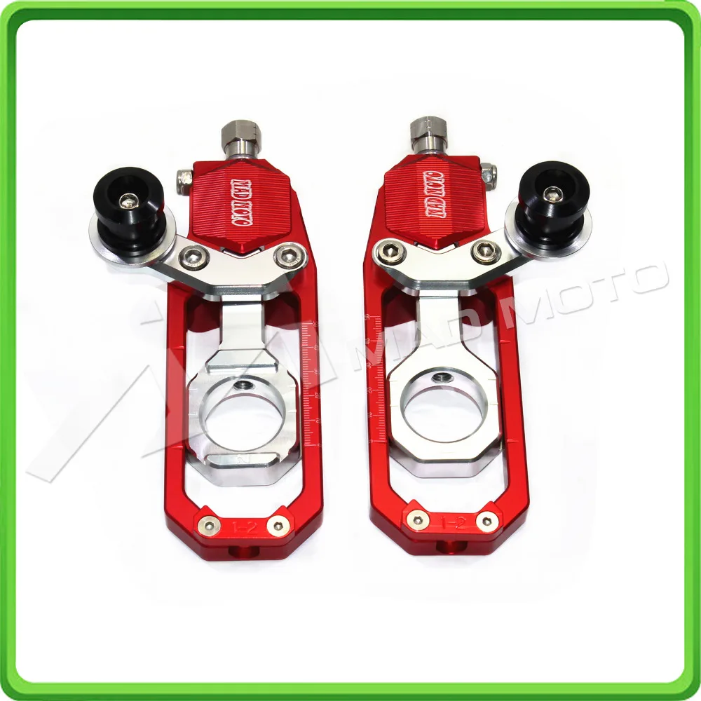 Motorcycle Chain Tensioner Adjuster with bobbins kit for Yamaha R1 YZF-R1 2007 2008 2009 2010 2011 2012 2013 2014 Red&Silver (1)