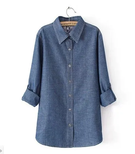 New 2015 spring autumn women plus size shirts blouses casual denim shirts women XL , XXL, XXXL, 4XL, 5XL, 6XL