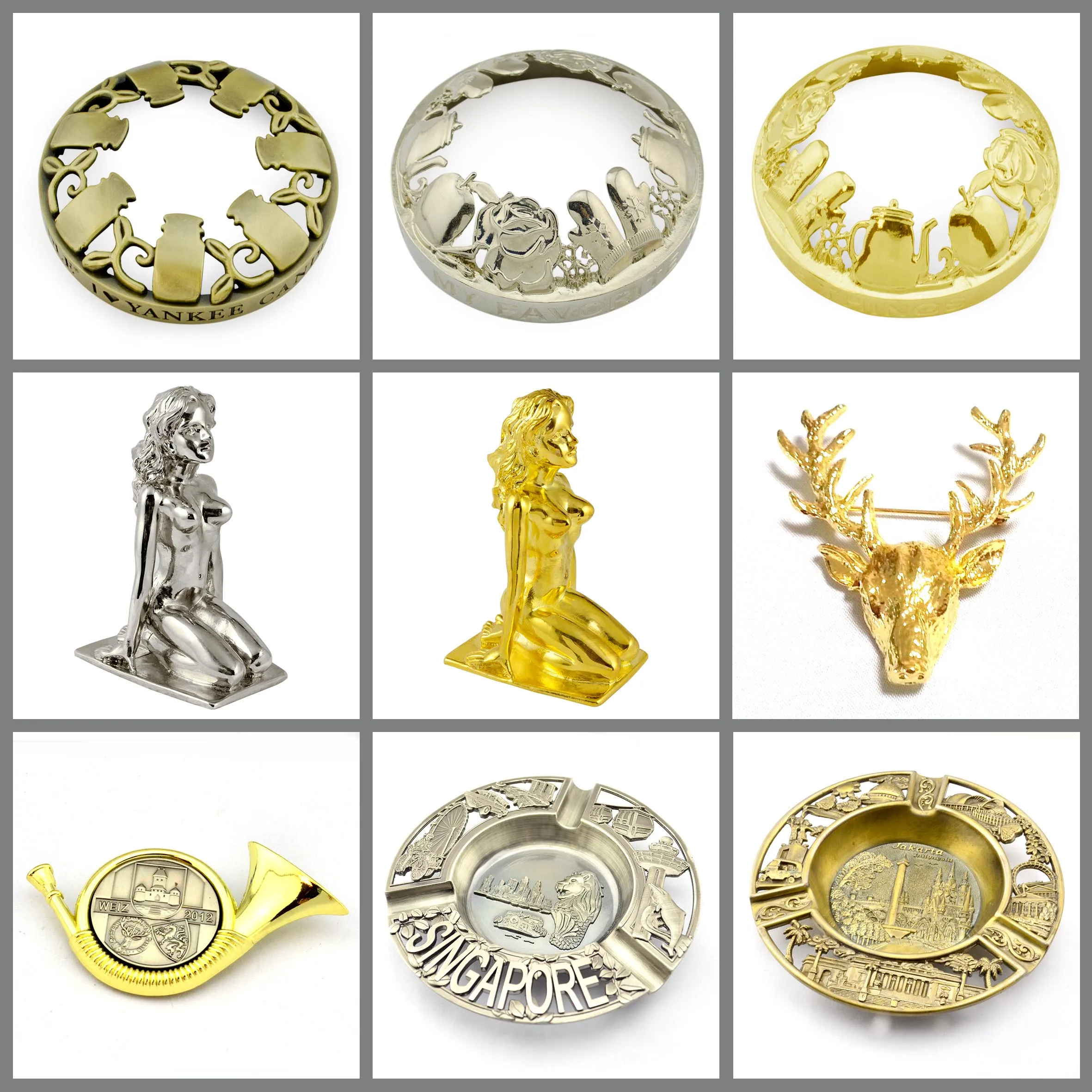 Antique Gold Cast Oem Cheap Small 3D Metal Home Decor Set Custom Bronze Animal One Piece Figurines