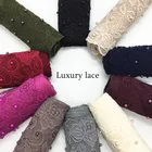 High quality cotton plain shawl muslim flower lace women scarf pleated pearl hijab