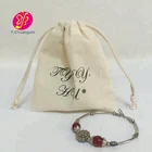 Naturel Cotton Jewelry Packaging Bag Pouch With Black Logo