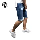 2019 International Basic ripped skinny jeans with frilly blue men's mid-length trousers