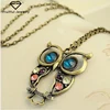 2018 High quality Retro tricolor colorful Diamond Hollow owl shape pendant design jewelry necklace for gift