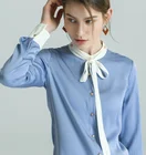 Lapels slim vertical stripes fall shoulders full silk shirt women's plaid silk chiffon blouse