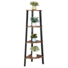 VASAGLE Industrial Corner Shelf 4-Tier Bookcase Storage Rack Plant Stand Rustic Wood Accent Furniture with Metal Frame