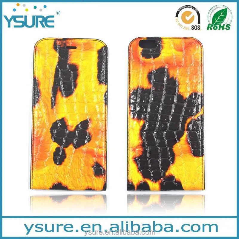 Yellow Crocodile Pattern Top Grade Flip Wallet Leather Phone Case For LG G Flex 2 With Plaid Pattern Lining