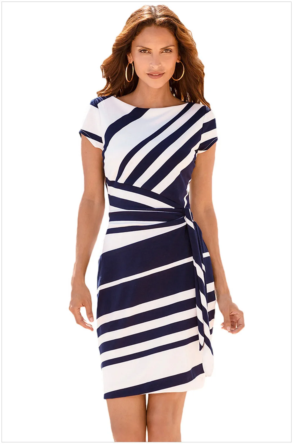 Office Slim dress women 2018 Spring Pencil Black&White Stripe Knot Sheath Party Dress Vestidos Robes Casual Working Dresses (3)