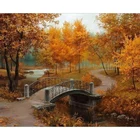 CHENISTORY DZ1015 Painting By Numbers Oil Canvas Diy Small Bridge With Wood Frame For Kits