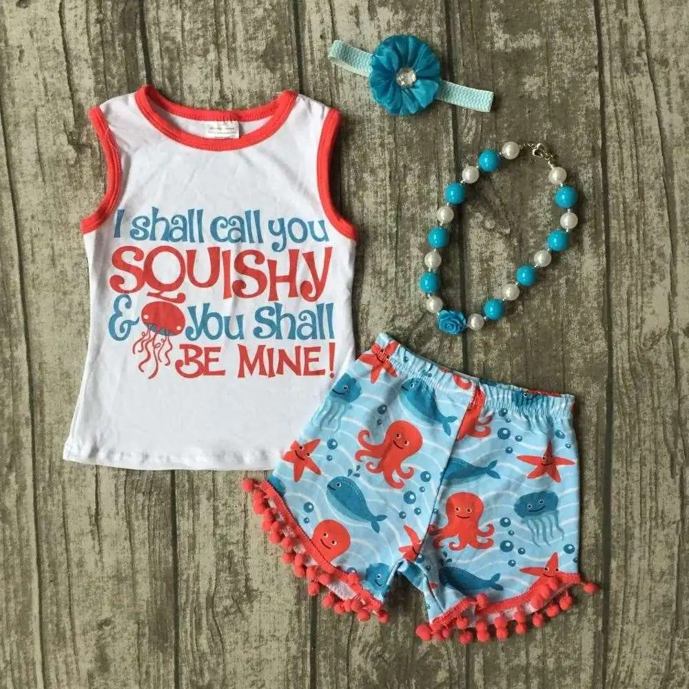 baby Girls Summer clothes girls cutest sea outfits baby children girls octopus be mine clothing with matching accessories