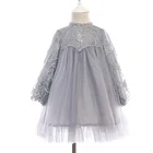 Flower Girl Long Sleeve Lace Embroidered Tulle Birthday Party Princess Dresses