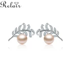 Style Earring Earrings Unique Jewelry Leave Design Korean Style Fashion 925 Sterling Silver Pearl Earring