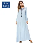 NEW Arabic Long Sleeve Maxi Islamic Clothing Muslim Abaya Kaftan Dress With Embroidery