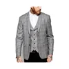 Top Brand Grey Mens Check Fabric Formal 3 Piece Suit Groom Wear