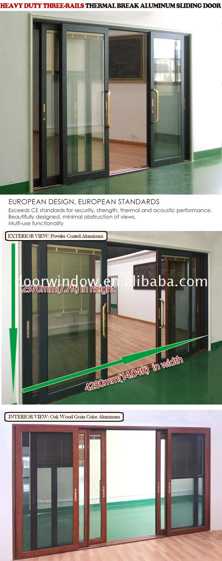 Aluminum sliding windows and doors with triple tempered glass laminated glazing