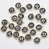 15*12mm DIY Alloy Bracelet Accessories White Enamel Small Alphabet Pendants, Metal Initial Charms, Round Gold Plate Letter Beads