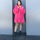 ALICEFUR Women fashion long hair mongolian fur coat real mongolian lamb fur coat