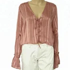 Ladies v neck mandarin sleeve long sleeve loose chiffon blouse