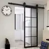 Modern Full Lite Rain Glass Stained Pine Interior Barn Door with Sliding Door Hardware Kit