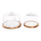 China Cake Acacia Wooden And Marble Plate With Clear Glass Dome