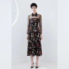 2019 romantic long fashion print flower fancy women high waist high neck long sleeve dress costumes