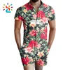 Floral jumpsuit mens room rompers plain adult men short sleeve Summer jumpsuit polo neck Romper
