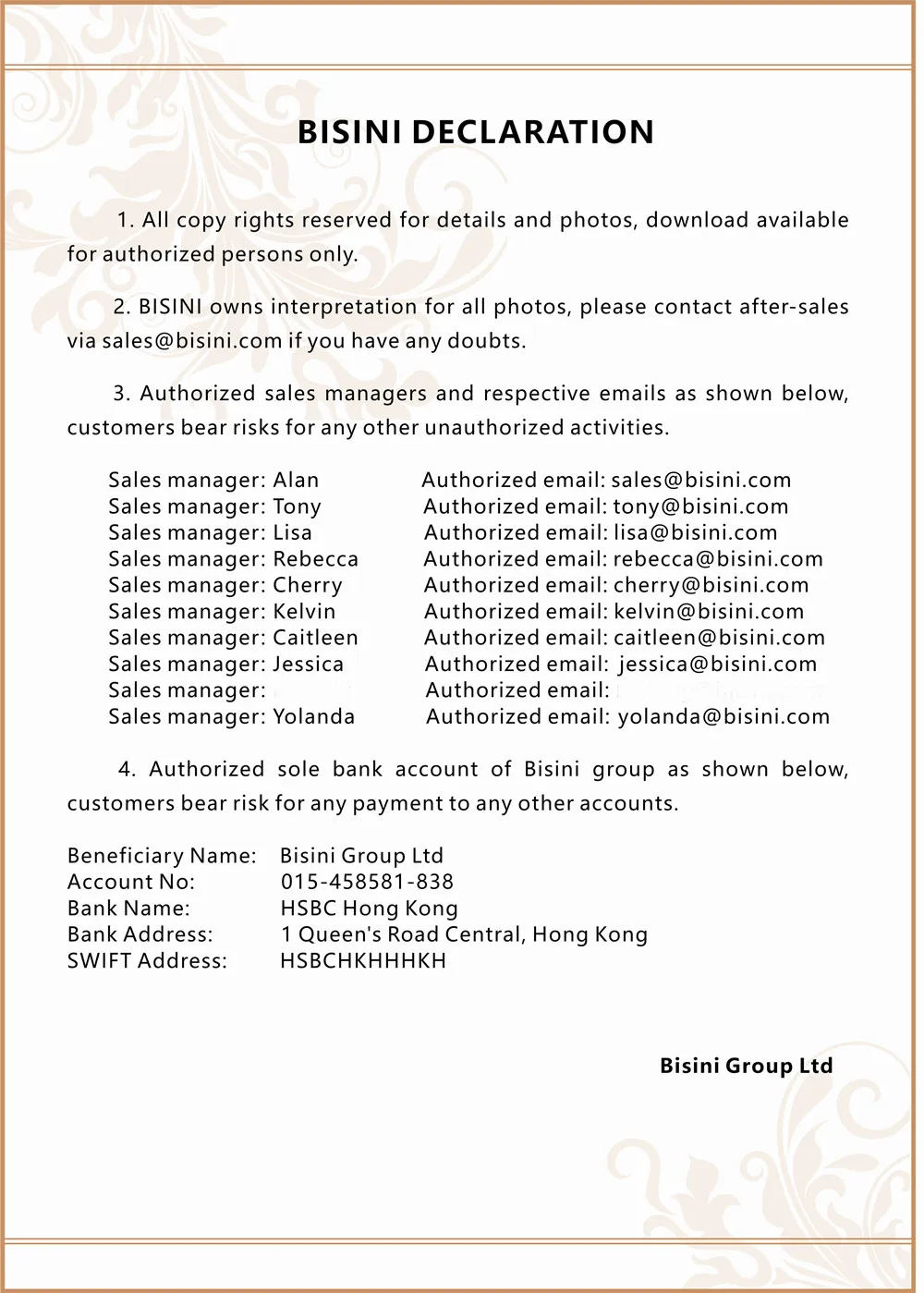 13.Company statement
