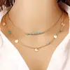 Hot Sale Layers Charms Necklace Round Coins Turquoise Beads Choker Necklace