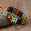 Handmade boho Multi Color Natural Stone Tube Beads Leather Wrap beaded Bracelet Couples Bracelets Creative Gifts Men Jewelry