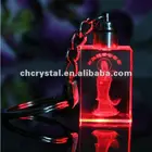 Red led light crystal rectangle keychain, glass keyring with light