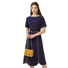 China wholesale summer clothing Office wear blue simple long casual dress for ladies