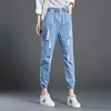 ladies jeans top design skinny high waist elastic band latest fashion jeans