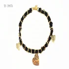 Lace Zinc Alloy Gold Plated Chain Hollow Heart Charm Pendant Bracelet