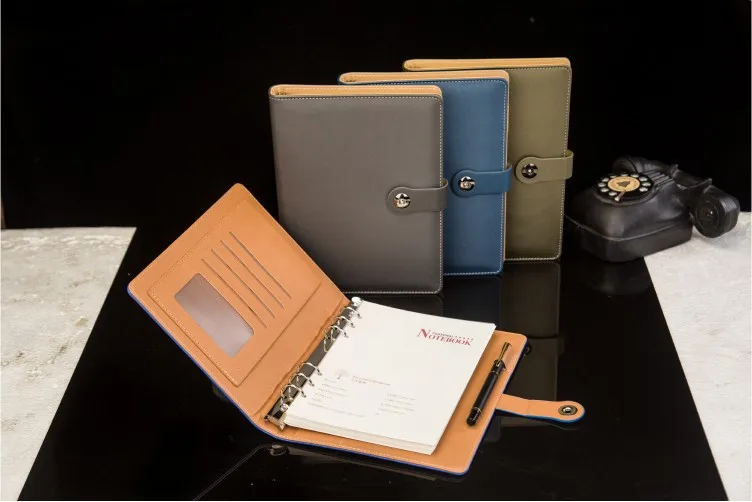 best selling custom logo a5 business pu leather black notebook