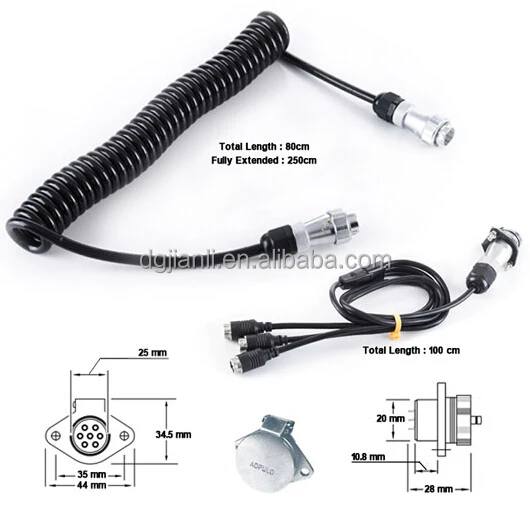 7 Pin Reversing Camera Wires Trailer Extension Cables For Backup Camera