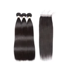 hot selling factory price brazilian hair extension natural human hair bundles with 4*4 closure straight weave weft