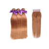 Brazilian virgin human hair weave bundles with closure #30 medium auburn hair extensions
